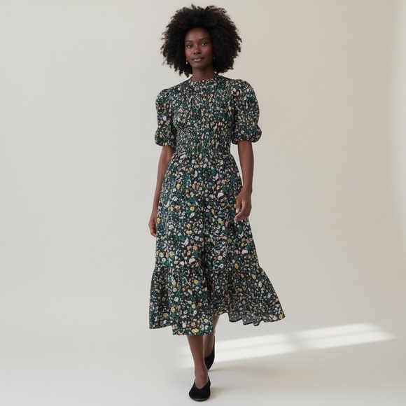 Tuckernuck Dresses & Skirts - Hyacinth House | NEW Black Multi Floral Smocked Samantha Midi Dress Size L